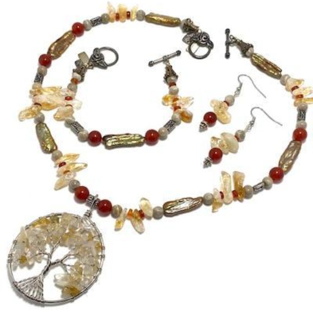 Handmade Jewelry Set By Surdigirl - Citrine Tree Of Life, Citrine, Carnelian